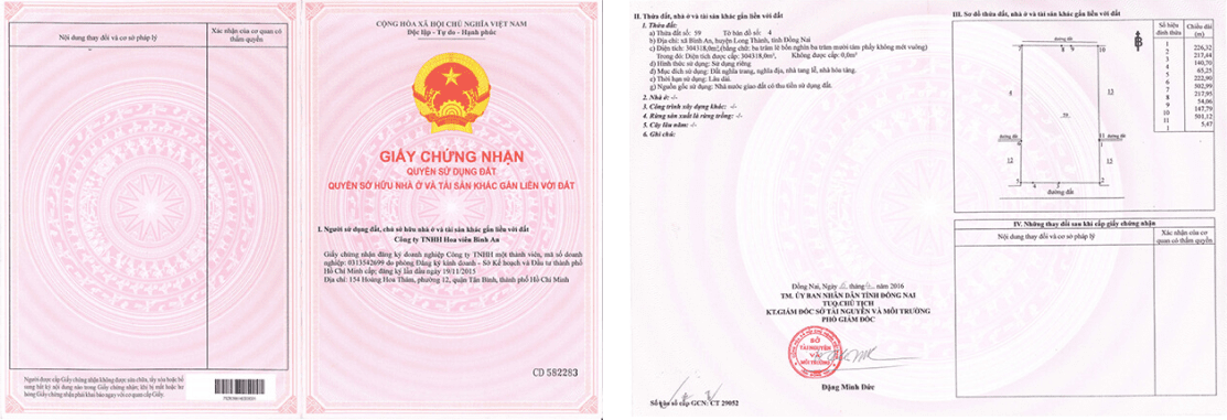 Sổ hồng toàn dự án Hoa Viên Bình An